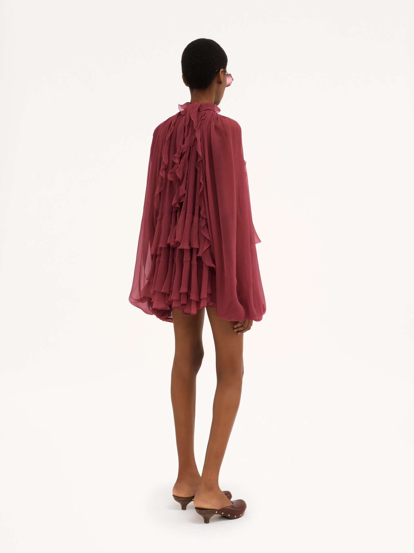 Mini cape dress in silk mousseline - 4