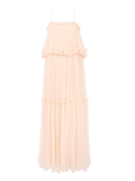 Thin-strap long dress in silk mousseline