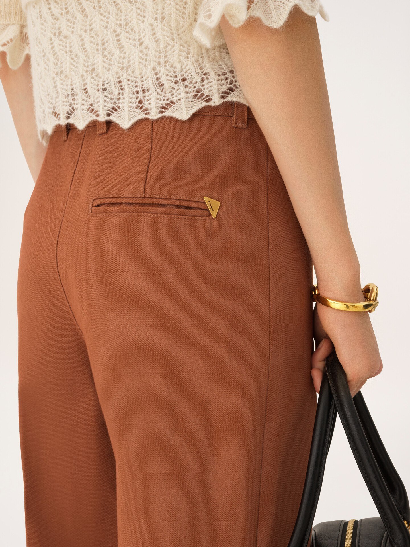 High-rise flared pants in cotton canvas - 7