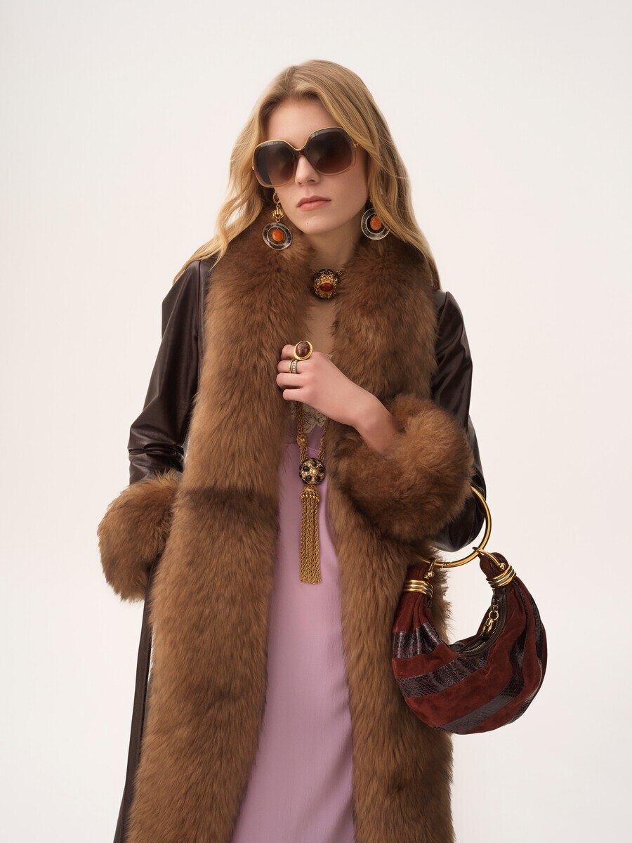 Mini Bracelet Hobo bag in suede leather & snakeskin - 2