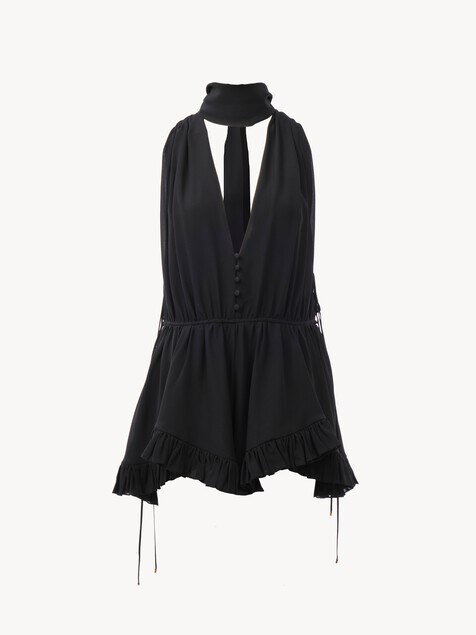 Combinaison col V en georgette de soie