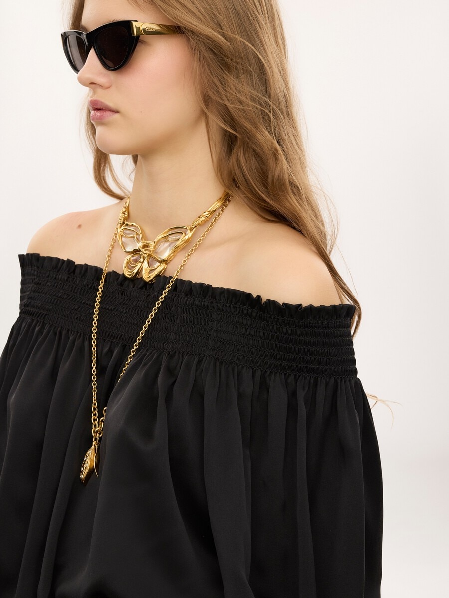 Off-the-shoulder top in washed silk satin - 5