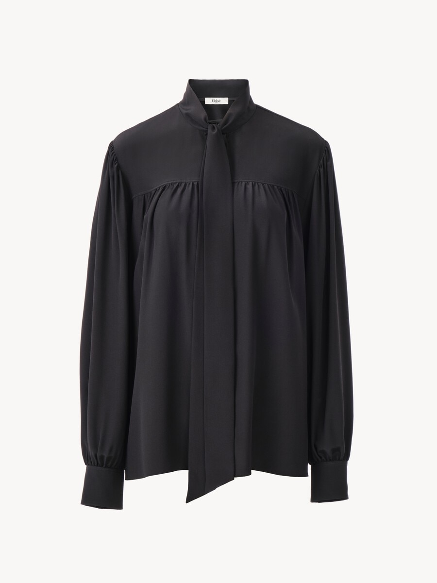 Maxi gathered lavalli&egrave;re blouse in cr&ecirc;pe de chine - 2