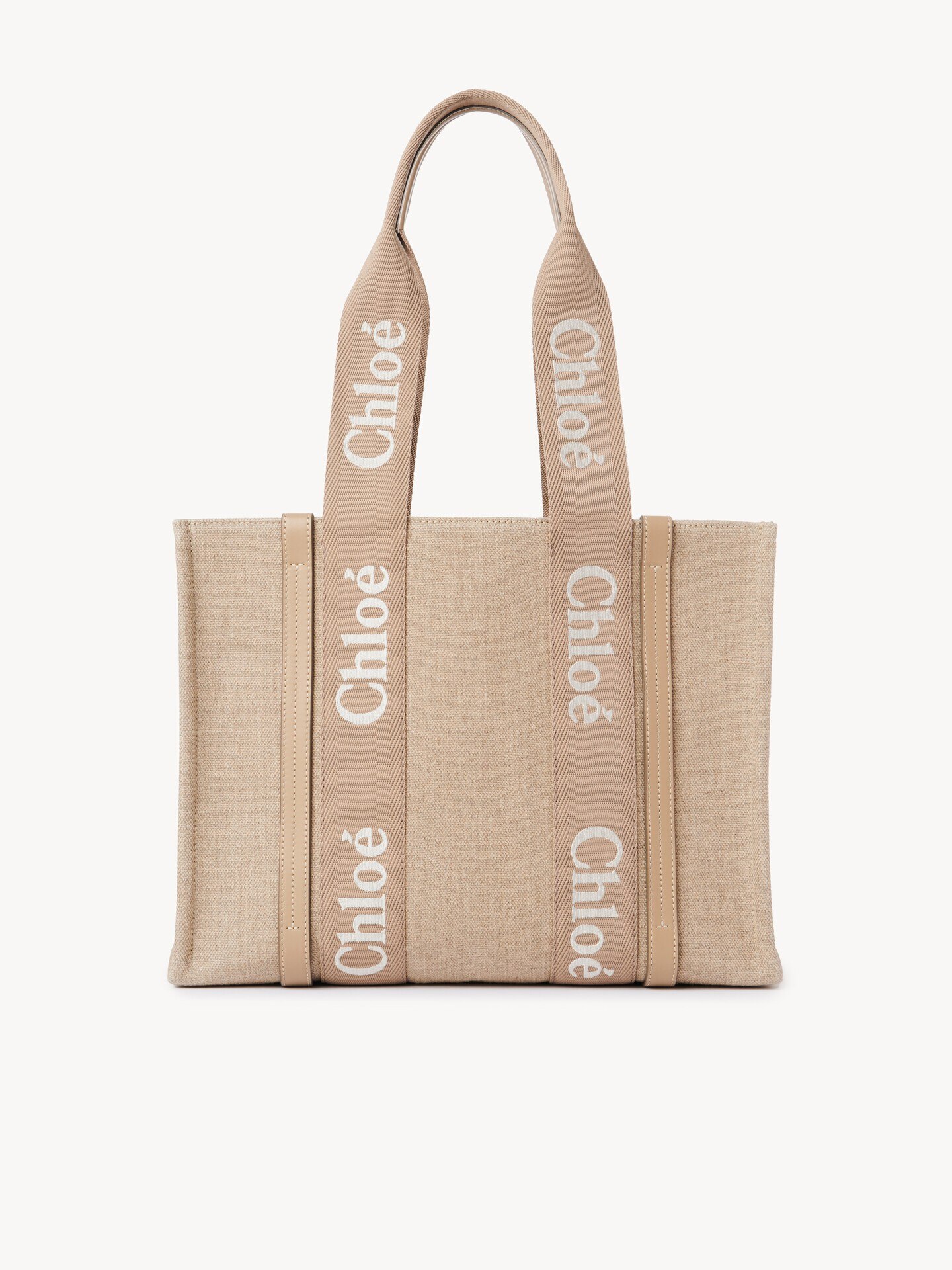 リネン＆レザー製Woodyトートバッグ 茶色 - Chloé