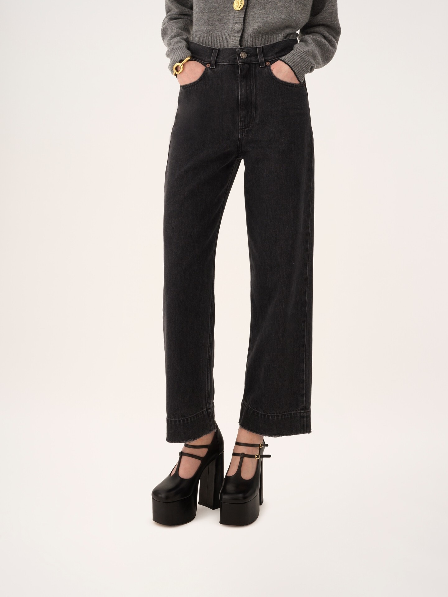 Jean court taille haute en denim - 4
