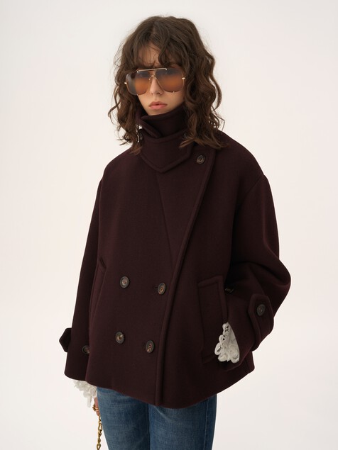 Manteau court oversize en laine