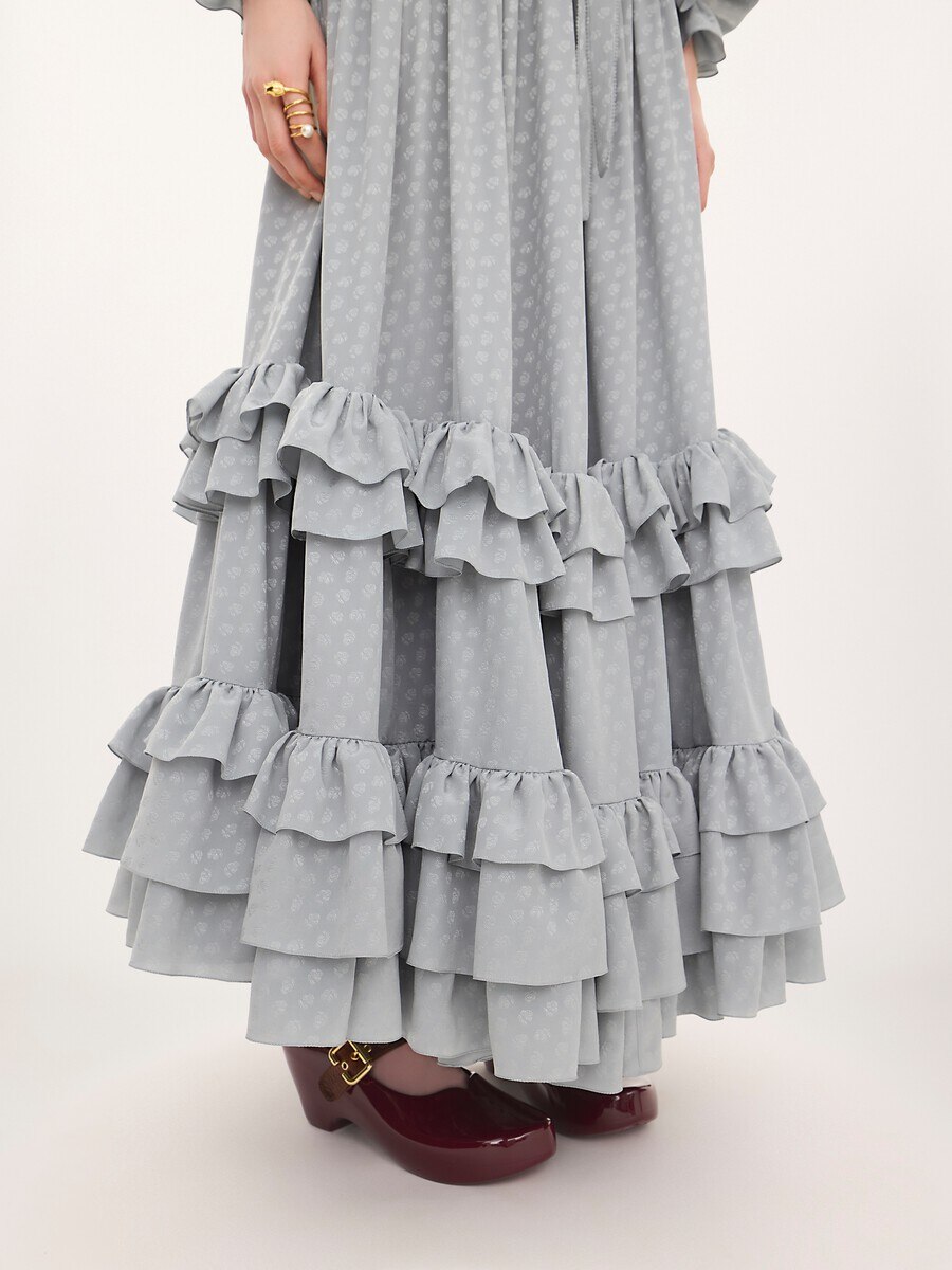 Long cut-out ruffled dress in silk jacquard - 7