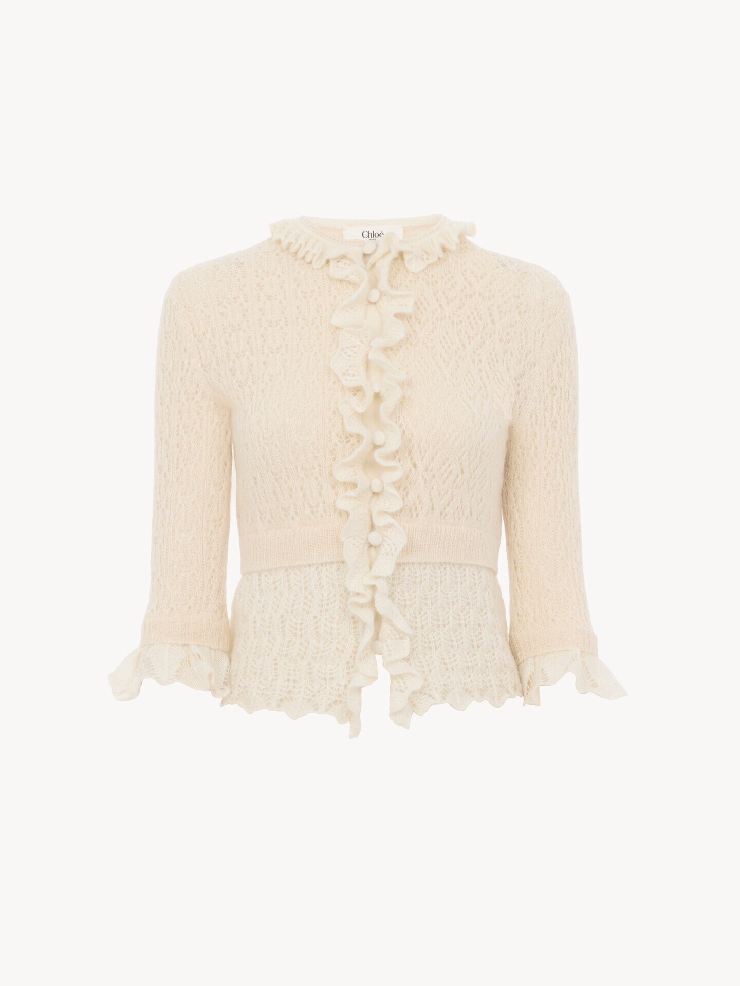 Cropped ruffle sweater in an alpaca wool & silk knit - 2