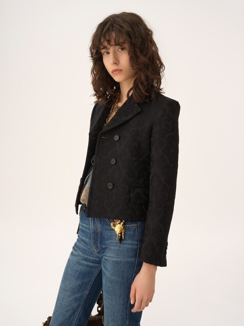 Double-breasted fitted jacket in a wool-mix jacquard