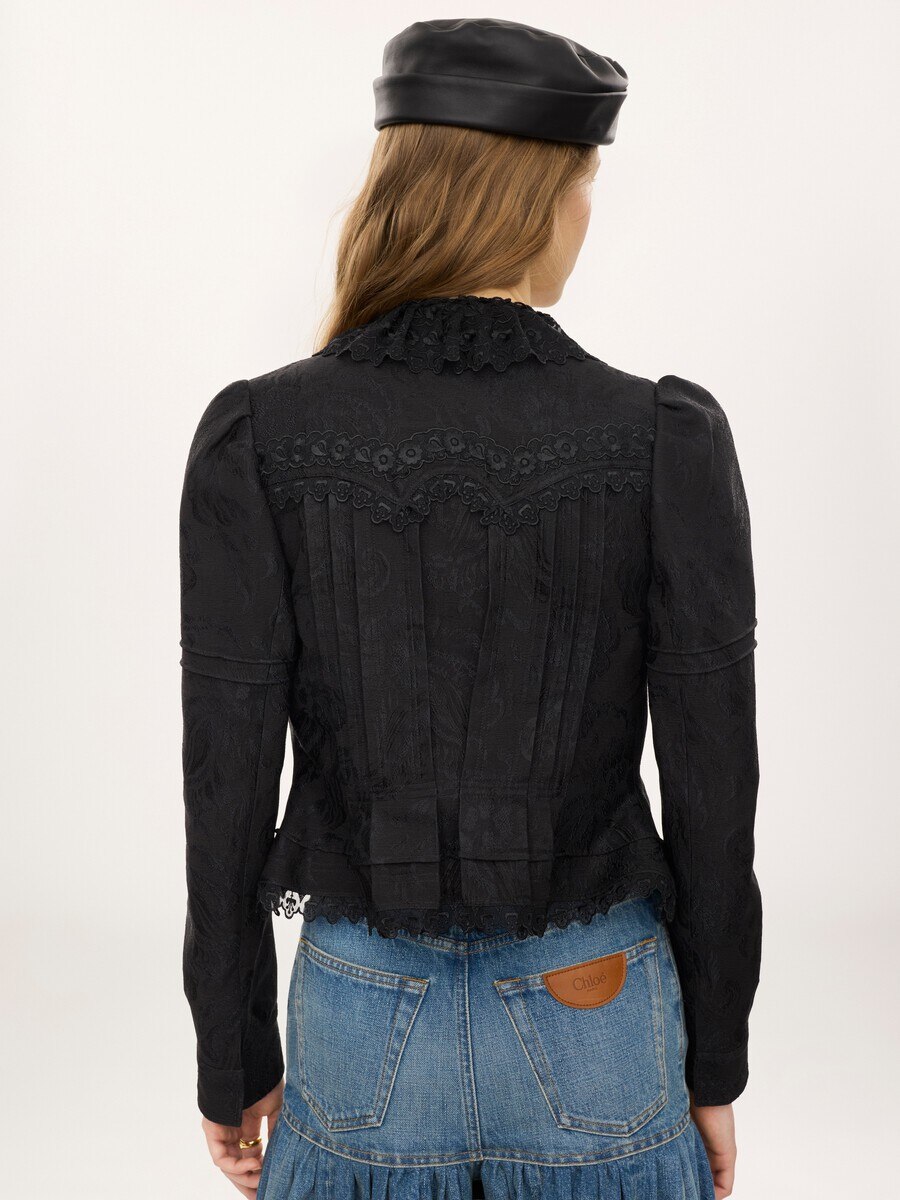 Fitted jacket in silk-blend jacquard & lace - 6