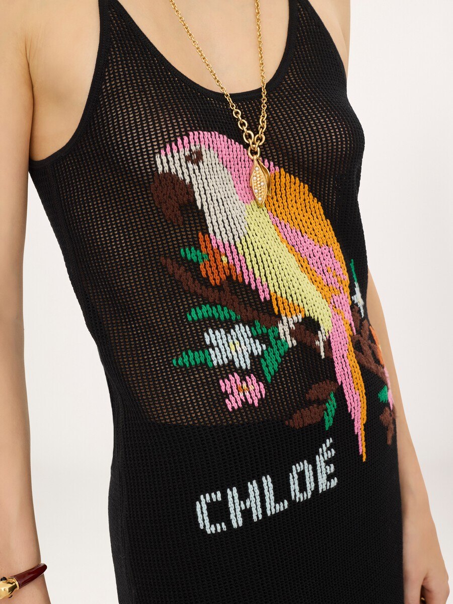 Thin-strap fitted logo mini dress in a cotton mesh knit - 6