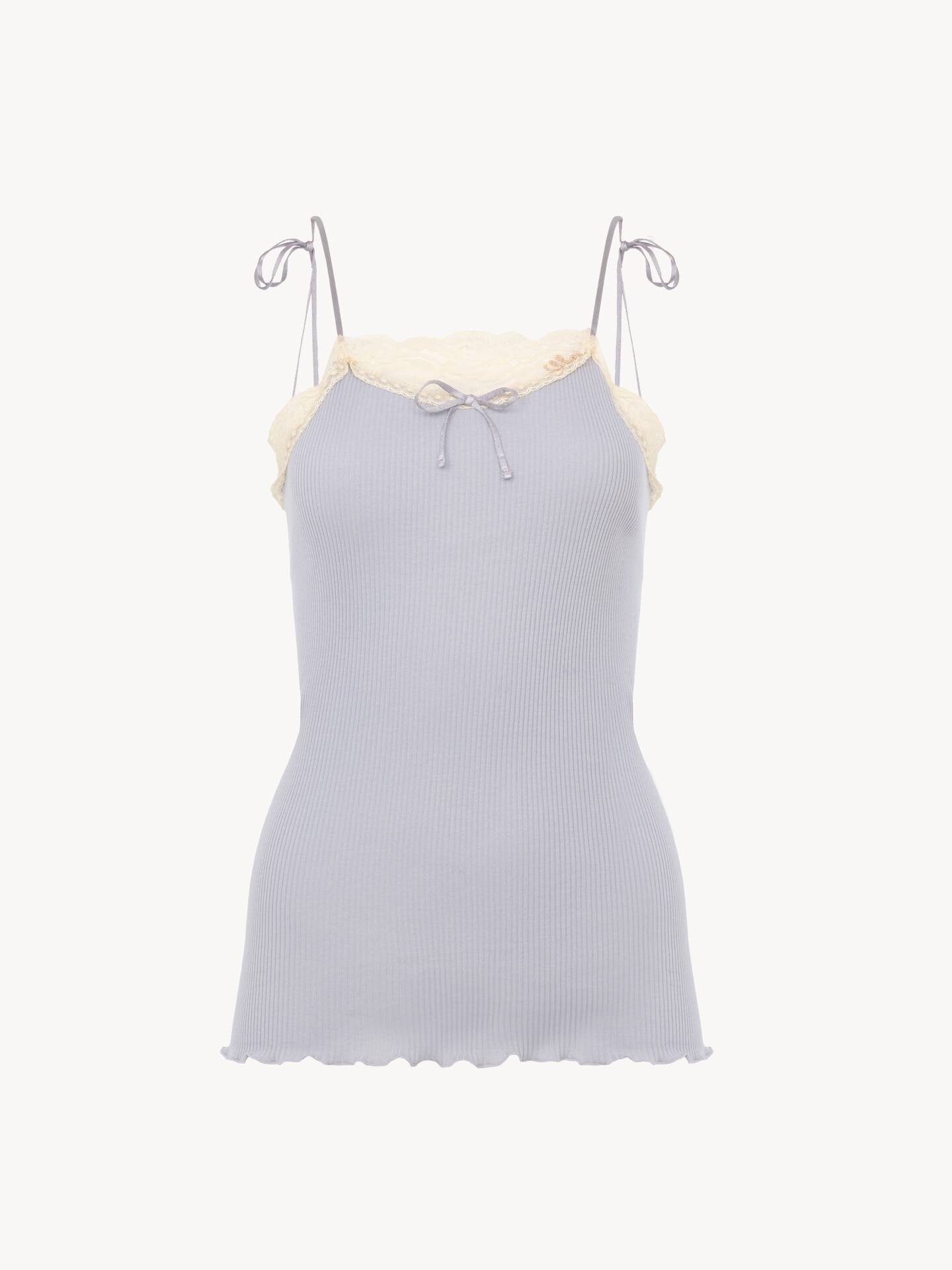 Thin-strap tank top in cotton jersey & lace - 1