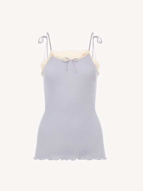 Thin-strap tank top in cotton jersey & lace