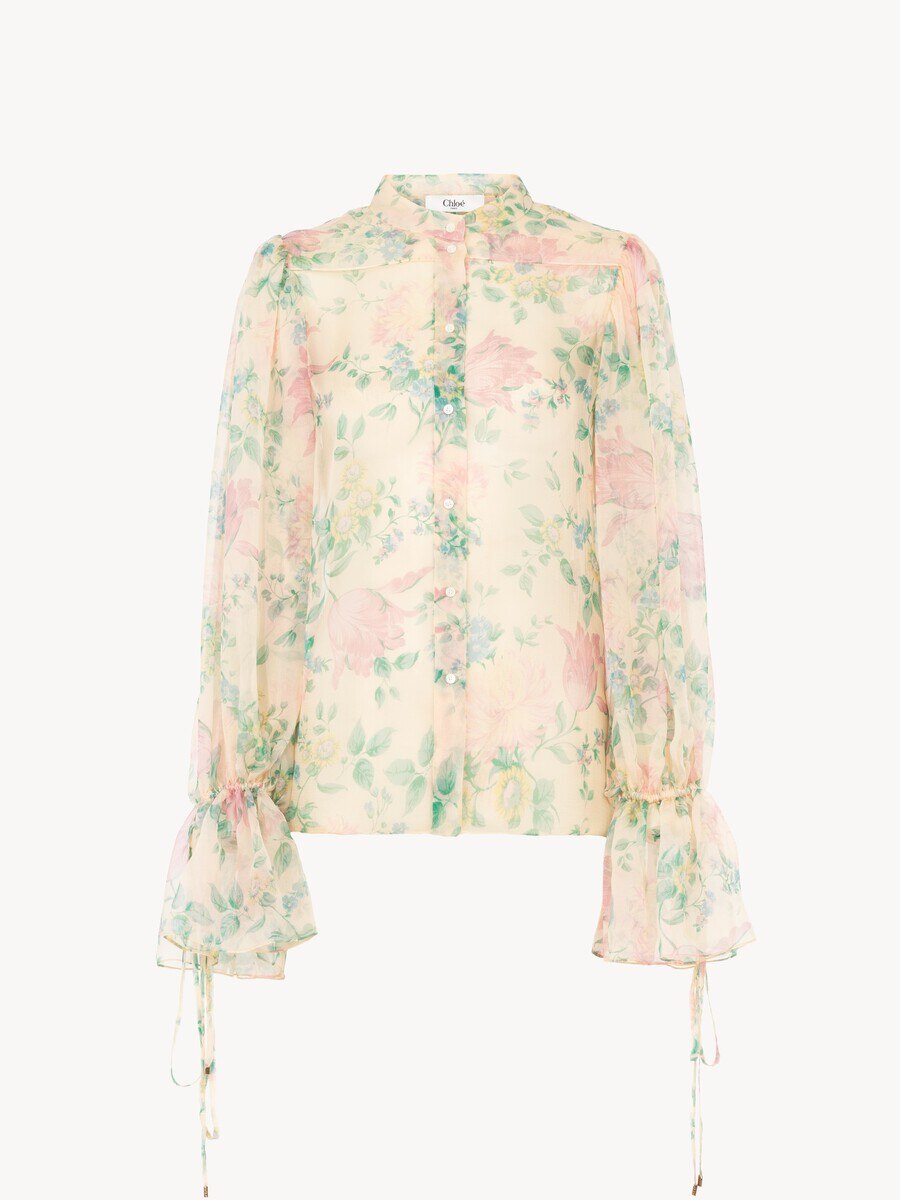 Bluse mit Puff-&Auml;rmeln aus Seidenmousseline - 1