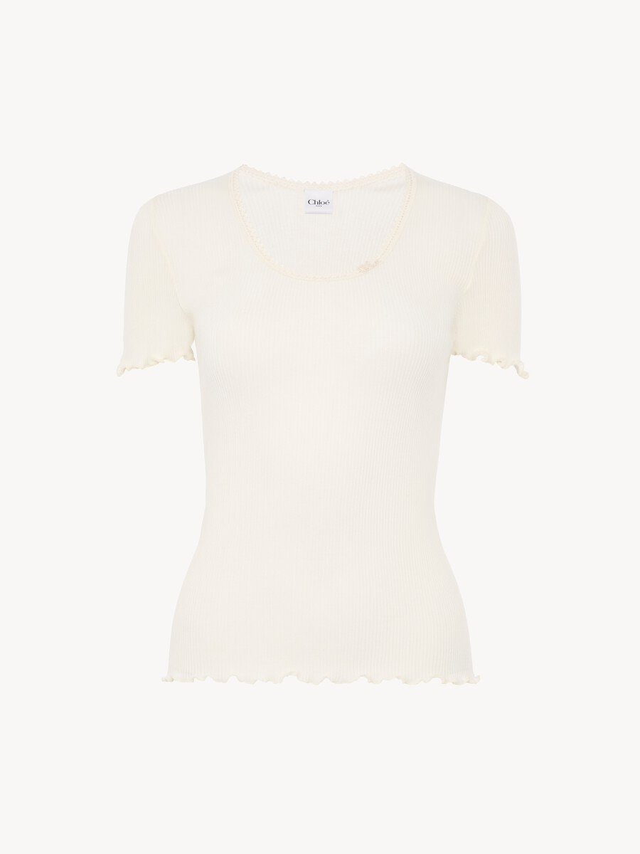 Scoop-neck fitted T-shirt in cotton & silk jersey - 2