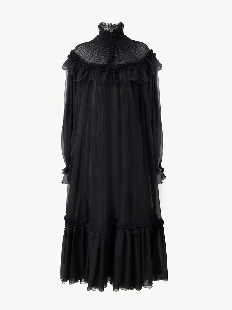 High-neck ruffled midi dress in silk mousseline by Chloé