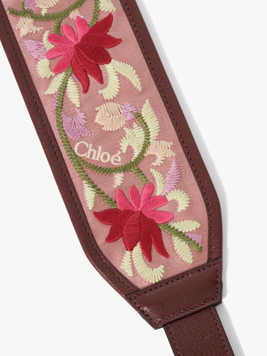 Grained leather strap with floral embroidery - 4