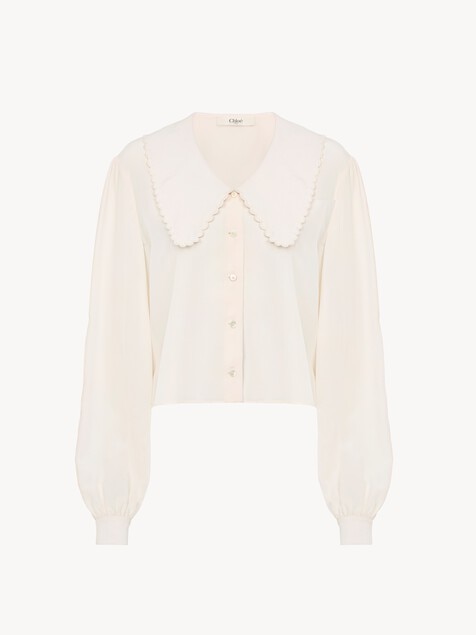 Puff-sleeve blouse in cr&ecirc;pe de chine