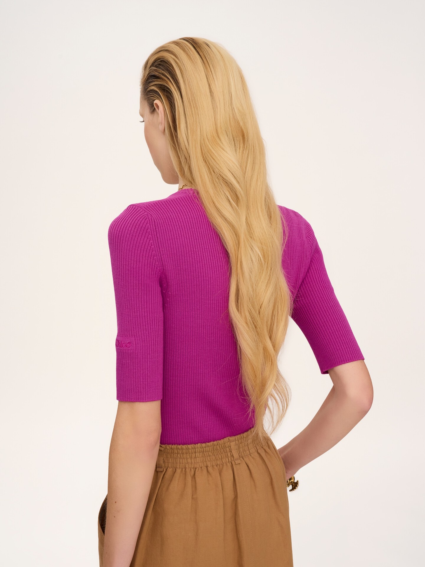 Pull manches courtes en maille de laine - 5