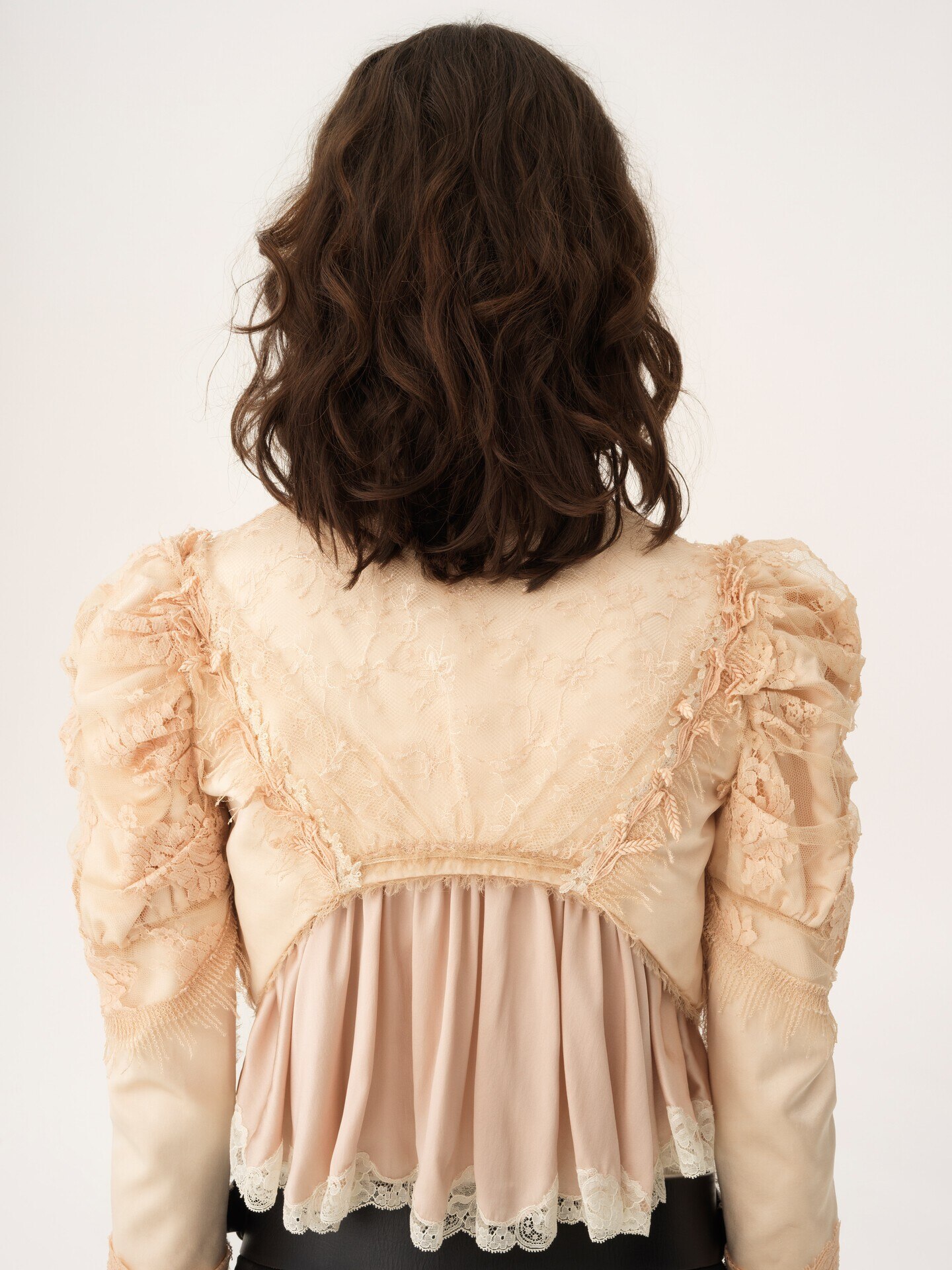 Cropped fitted jacket in silk duchess satin & lace - 7