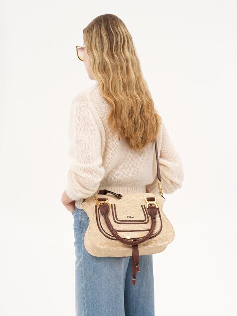 Small Marcie bag in raffia-effect fibers