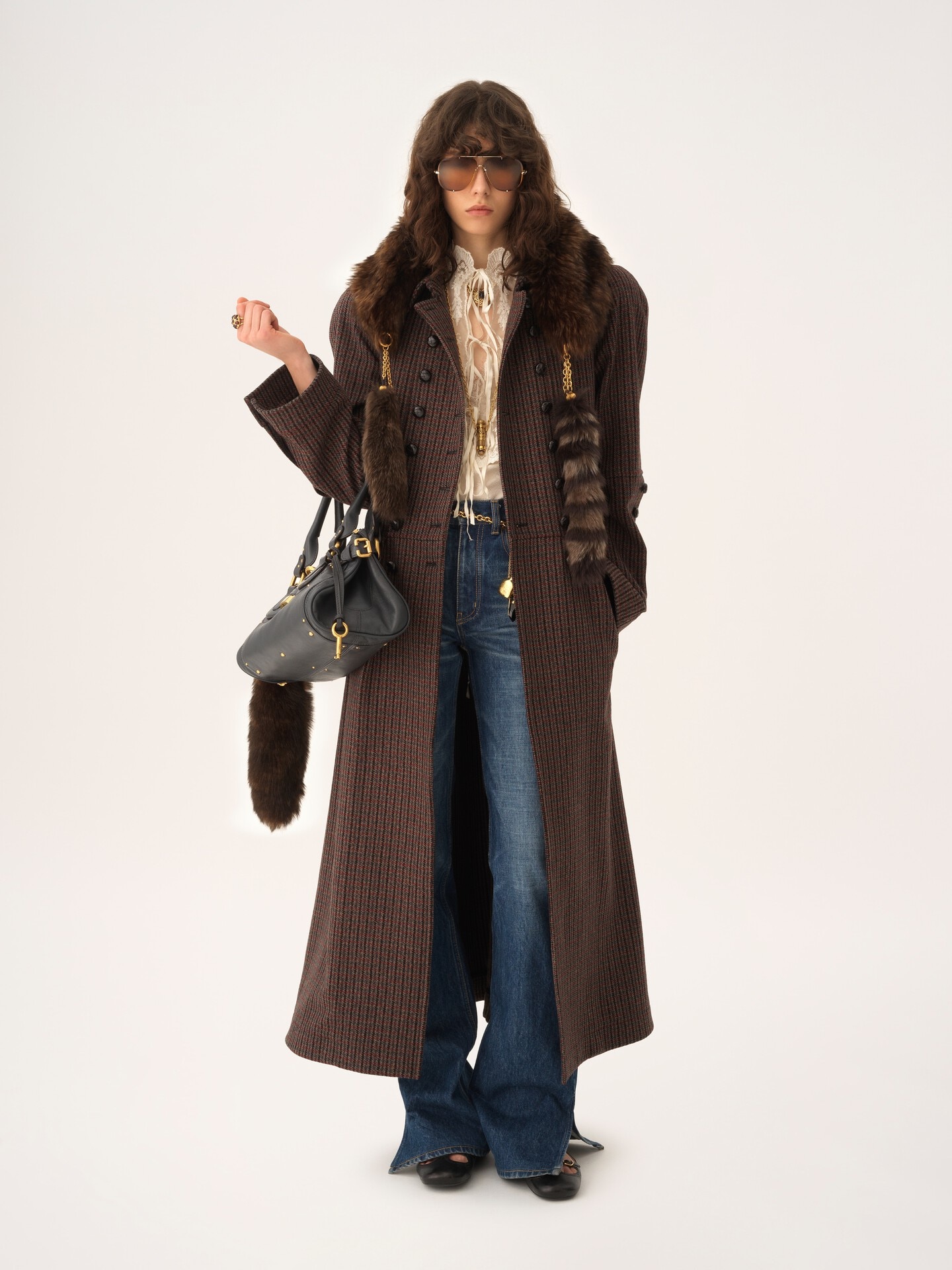 Double-breasted riding coat in houndstooth wool - 3