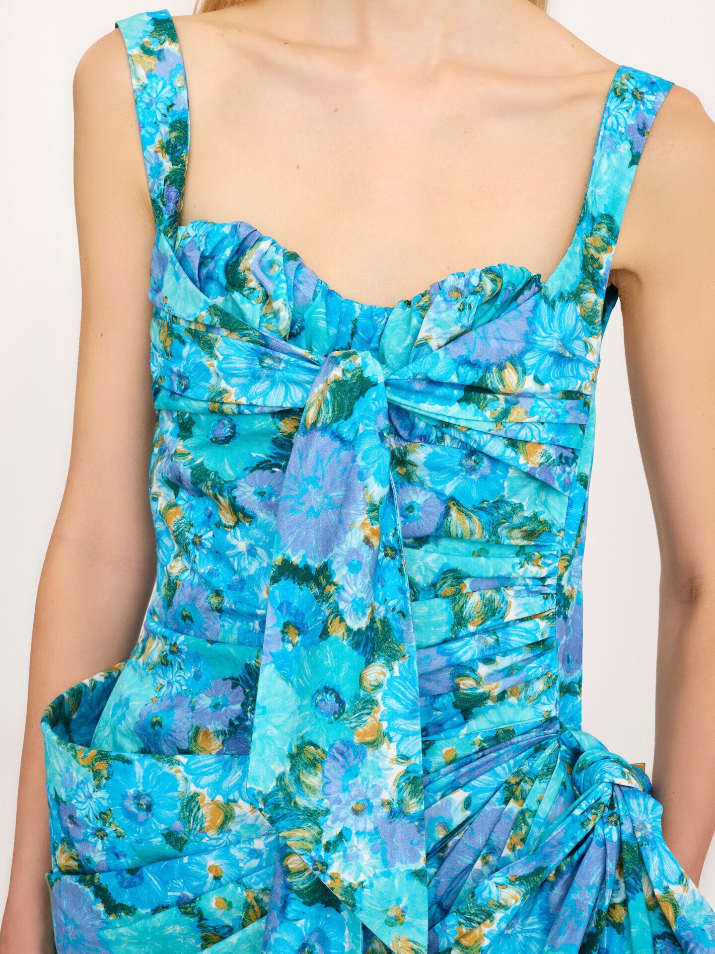 Robe midi bustier portefeuille en popeline de coton - 4