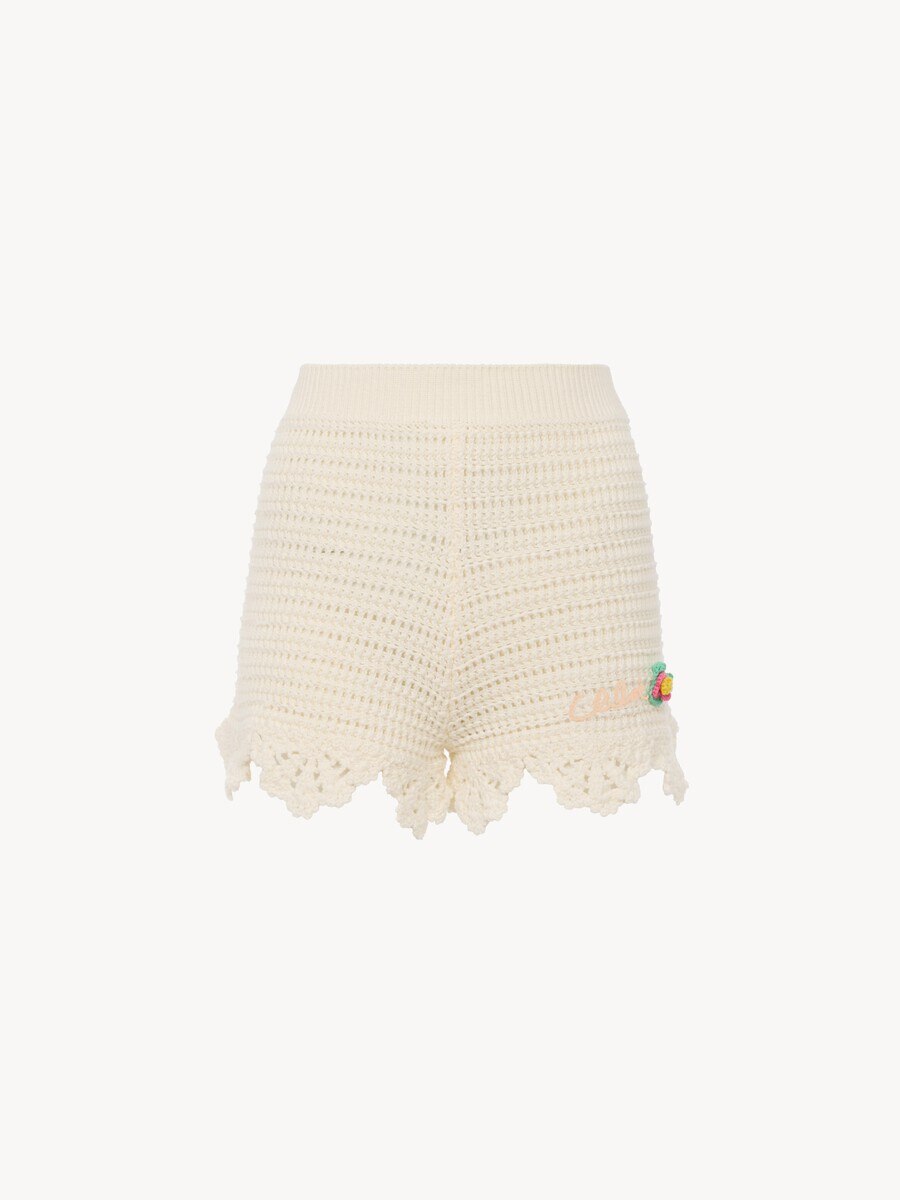 High-waisted logo mini shorts in crochet knit - 2