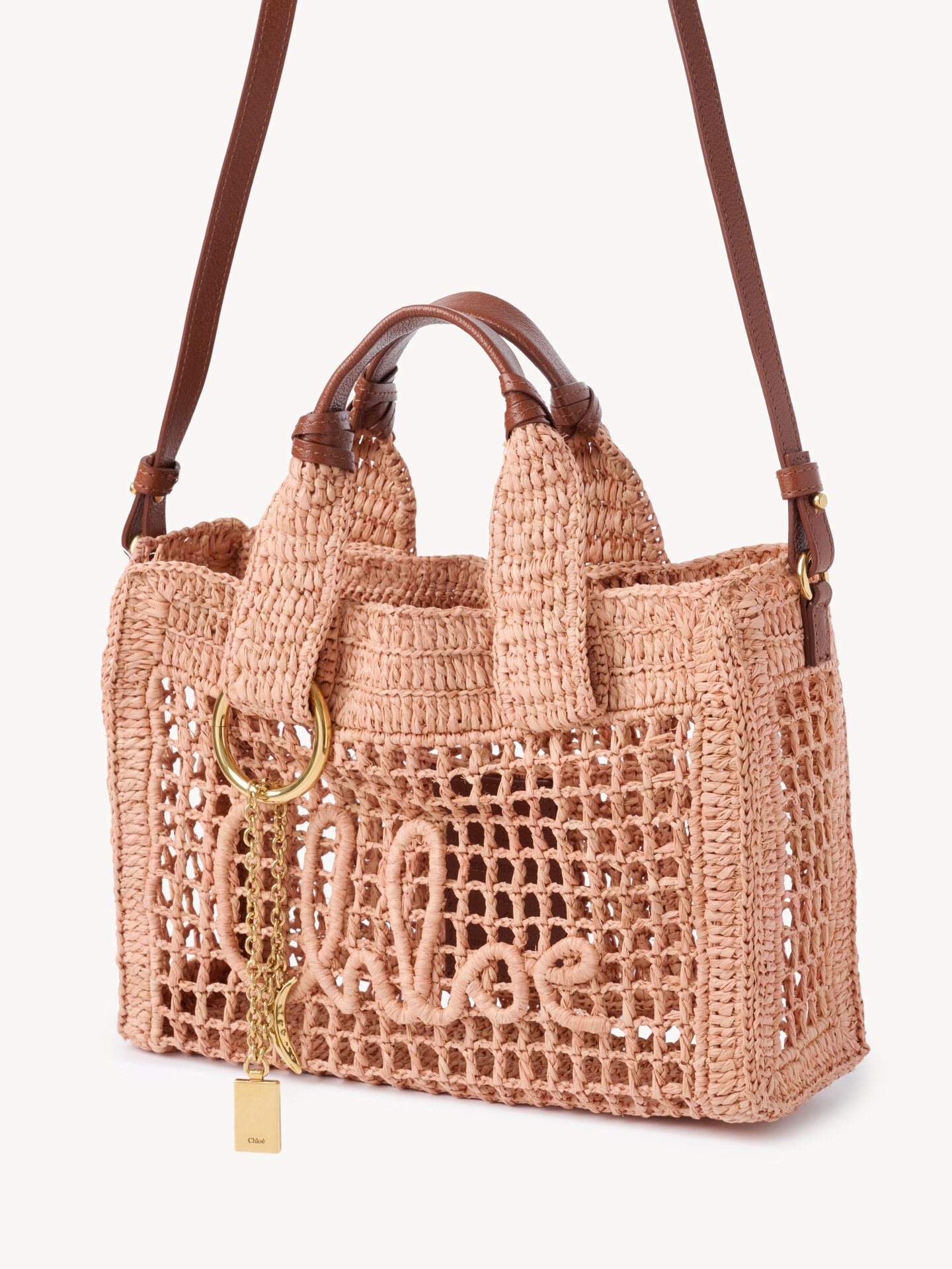 Small Summer Banana east-west tote bag with strap in raffia - 4