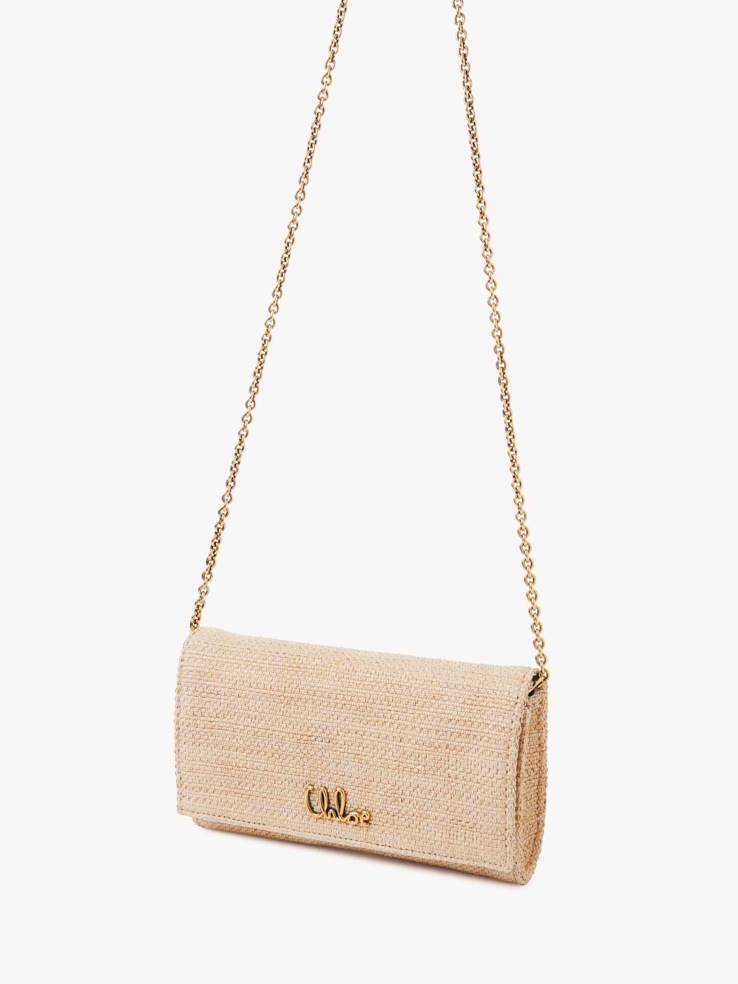 Chlo&eacute; Iconic flap wallet on chain in raffia-effect fibers - 3