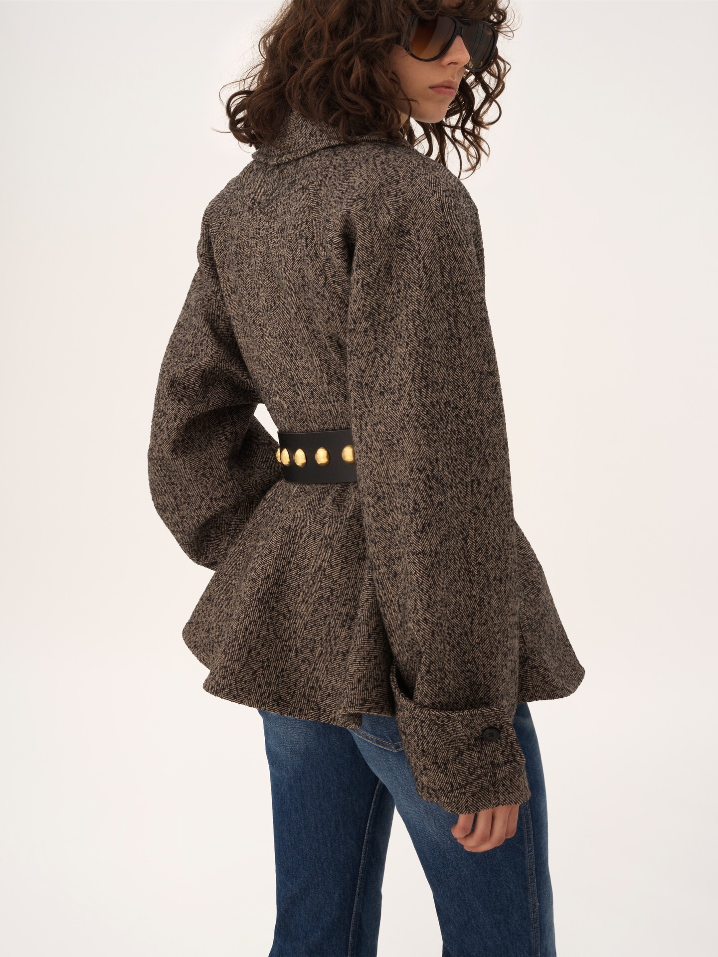 Short riding coat in chevron wool - 6