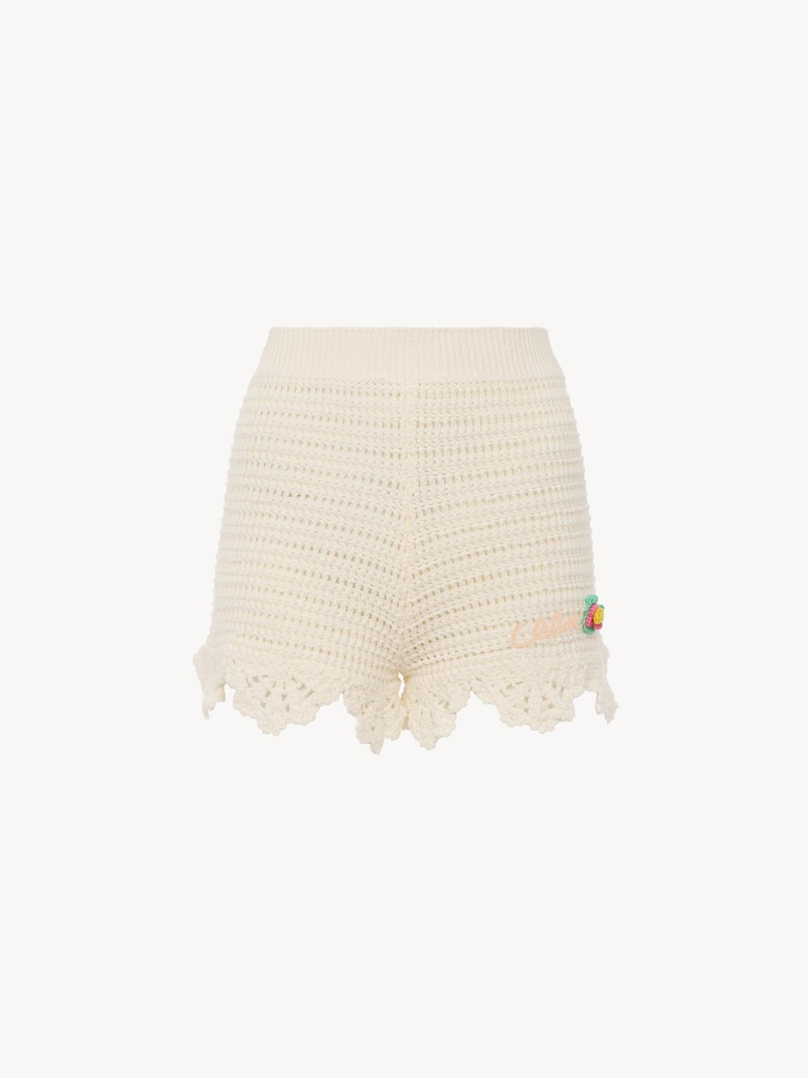 Mini short taille haute en crochet &agrave; logo - 2