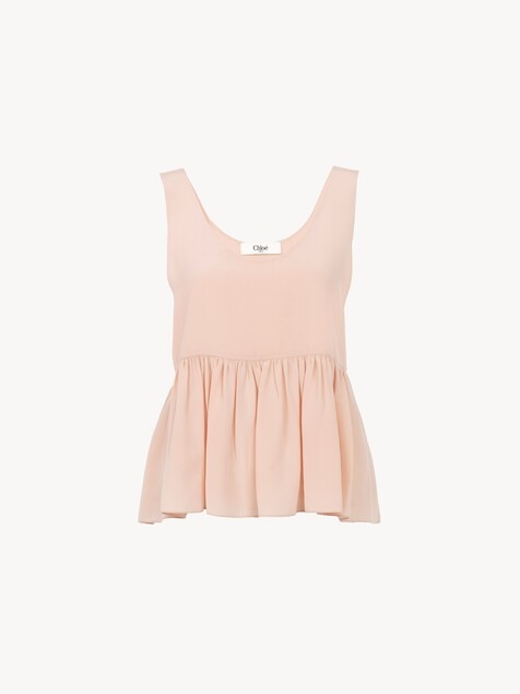 Gathered sleeveless top in cr&ecirc;pe de chine
