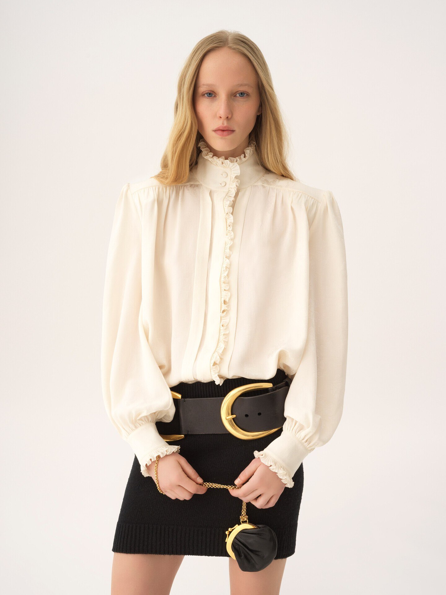 Oversized ruffled blouse in silk jacquard - 4