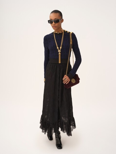 Boxy mock-neck sweater in a wool & silk knit