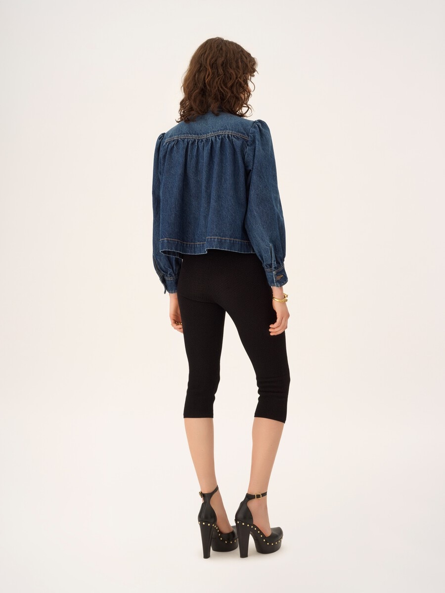High-neck gathered jacket in denim - 4