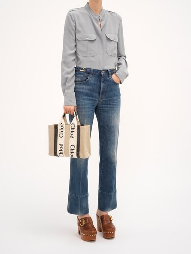 新品　Chloe クロエ　リネン製WOODYスモールトートバッグ　限定カラー 送関込】Chloe☆クロエ リネン製Woodyスモールトートバッグ