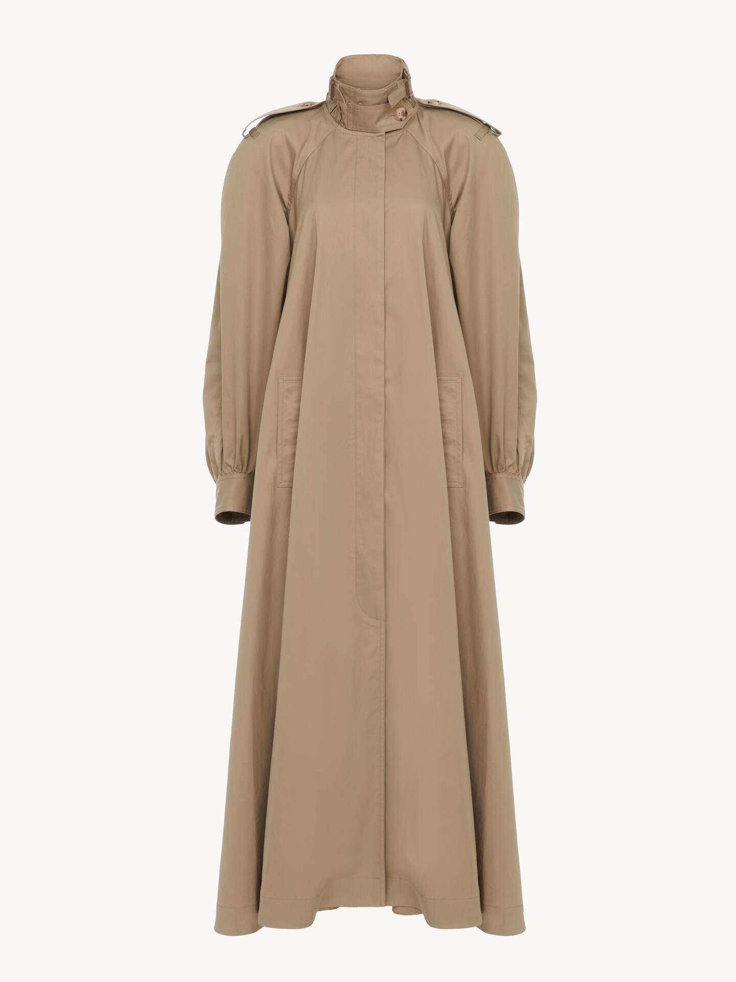 Trench long col montant en gabardine de coton - 1