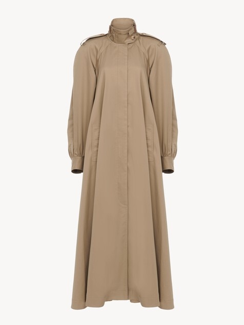 Trench long col montant en gabardine de coton