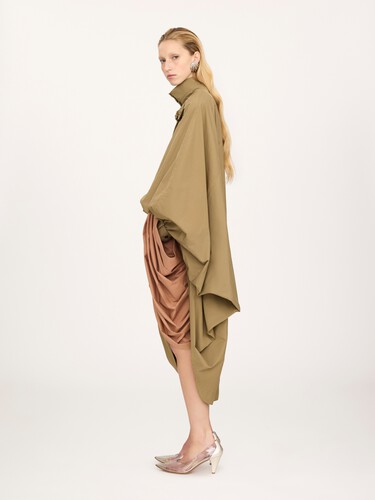 Oversized high-neck cape coat in cotton poplin - 4