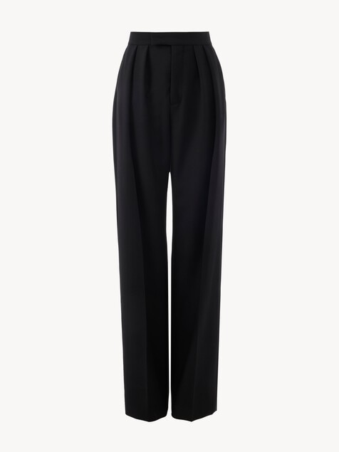High-rise tailored pants in wool gabardine