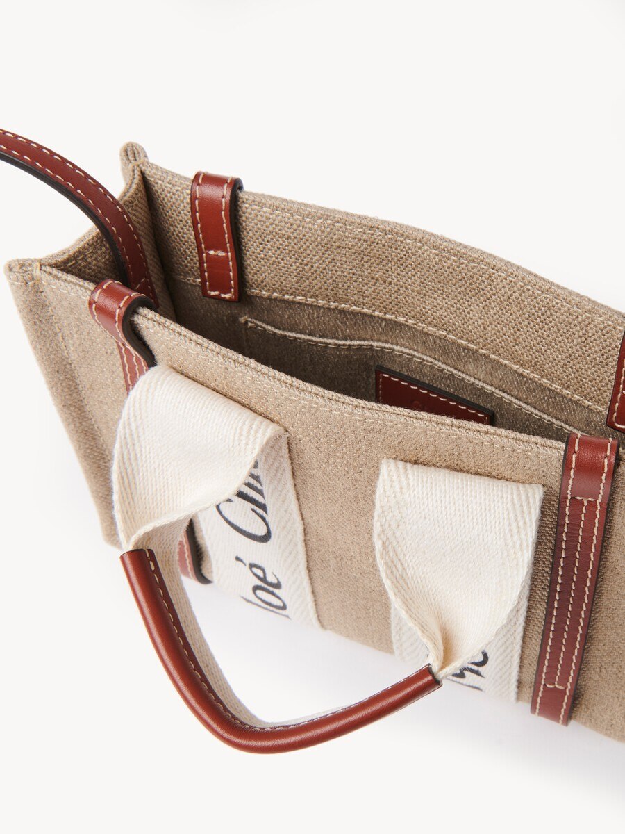 Mini Woody tote bag in linen - 5