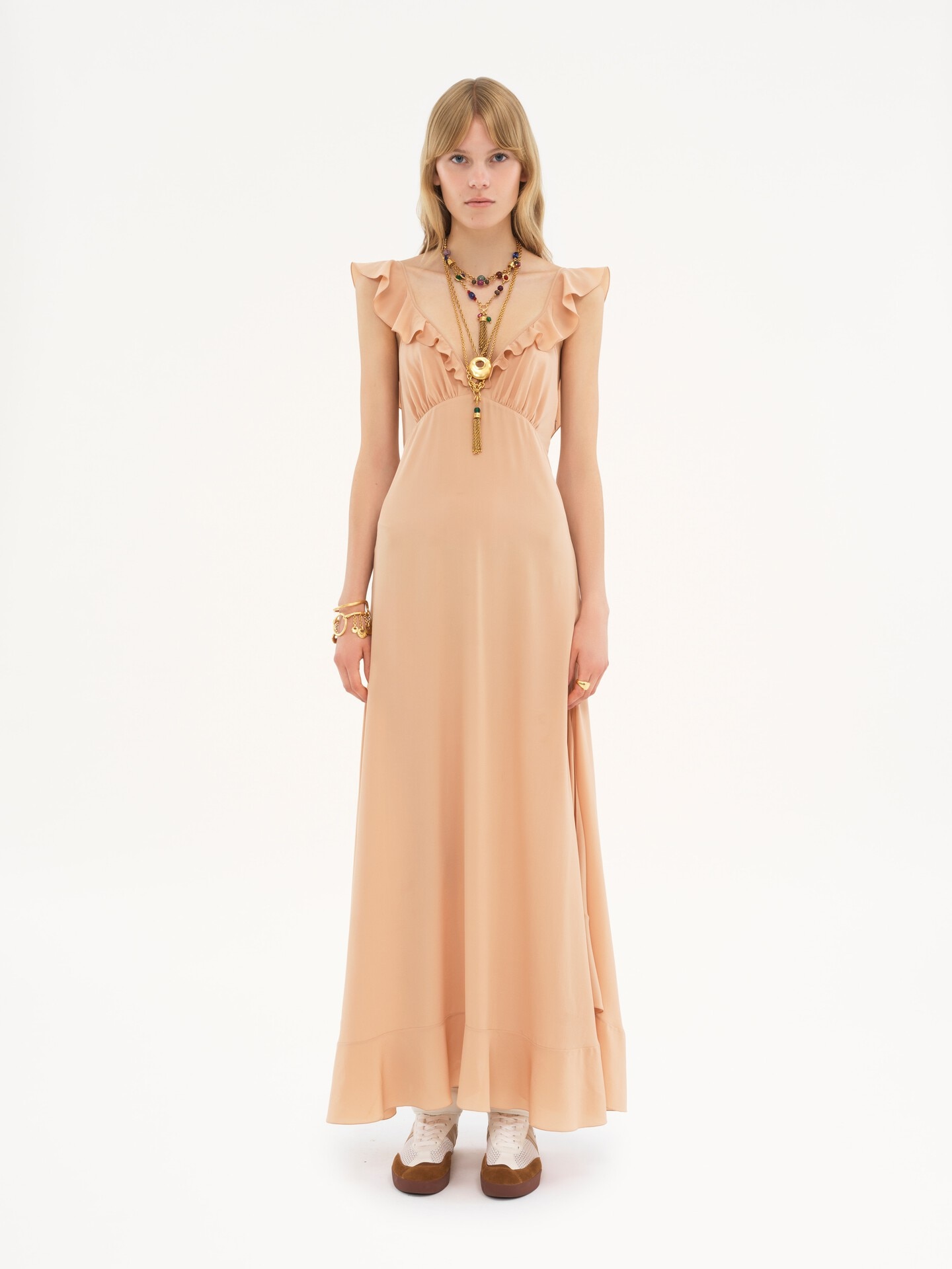 Long sun dress in cr&ecirc;pe de chine - 3