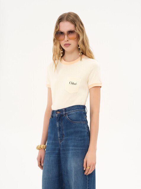 T-shirt col rond en jersey de coton &agrave; logo