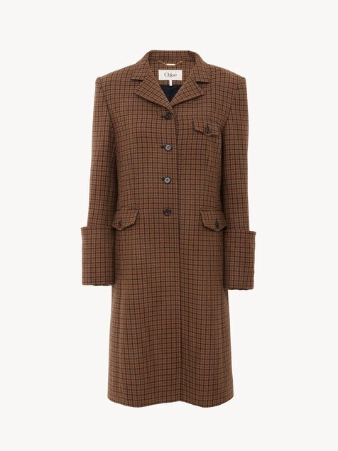 Manteau cavalier en laine pied-de-poule 
