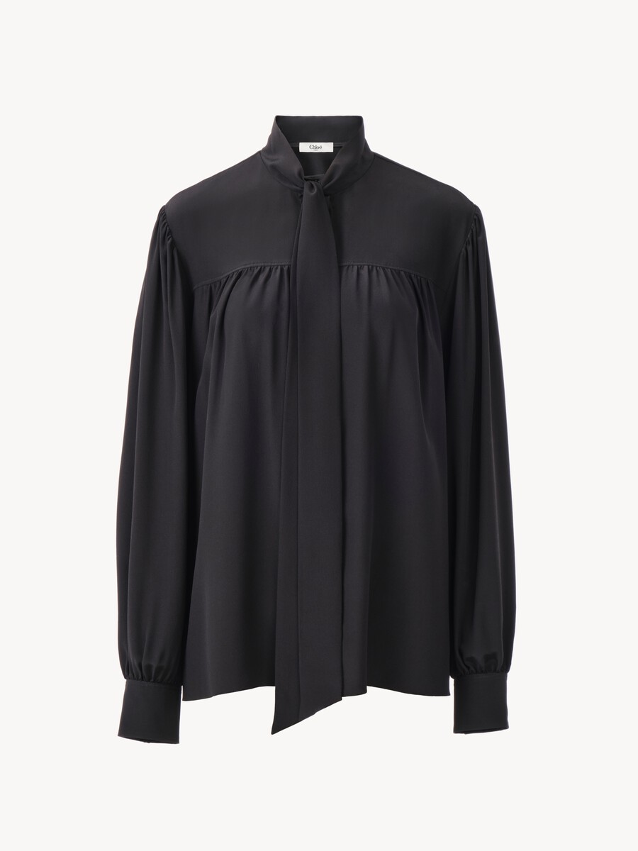 Maxi gathered lavalli&egrave;re blouse in cr&ecirc;pe de chine - 2