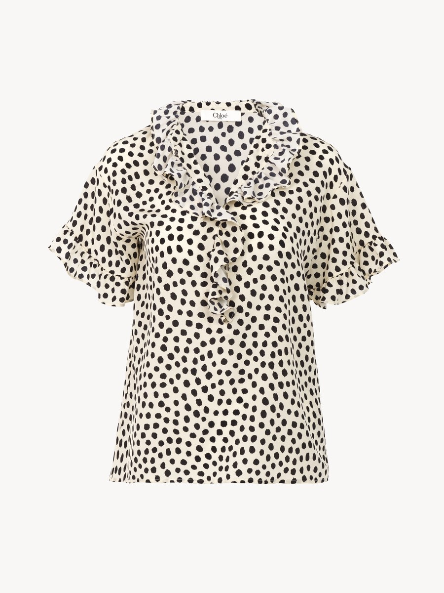 Short-sleeve ruffled top in cr&ecirc;pe de chine - 2