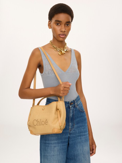 Small Chlo&eacute; Clover double carry bag in raffia-effect fibres