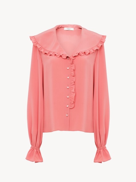 Blouse fluide &agrave; volants en cr&ecirc;pe de chine