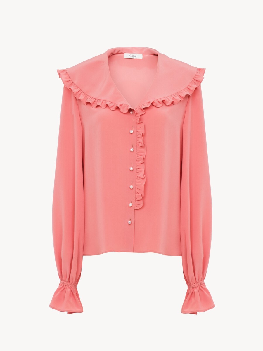 Blouse fluide &agrave; volants en cr&ecirc;pe de chine - 2